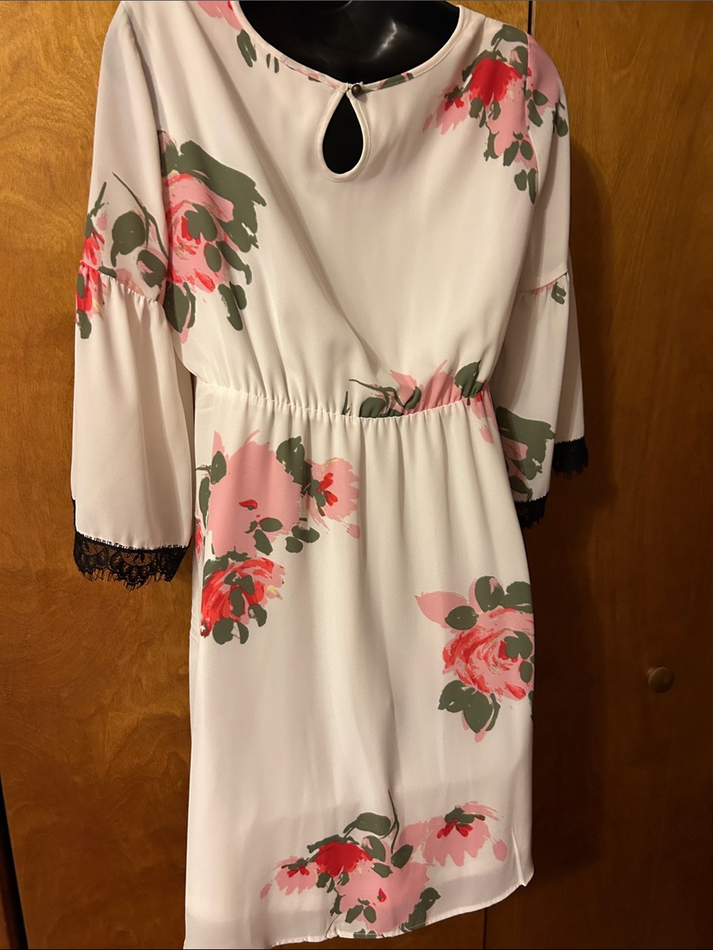 Candie's Cream Midi Dress with Pink & Green Floral Print
